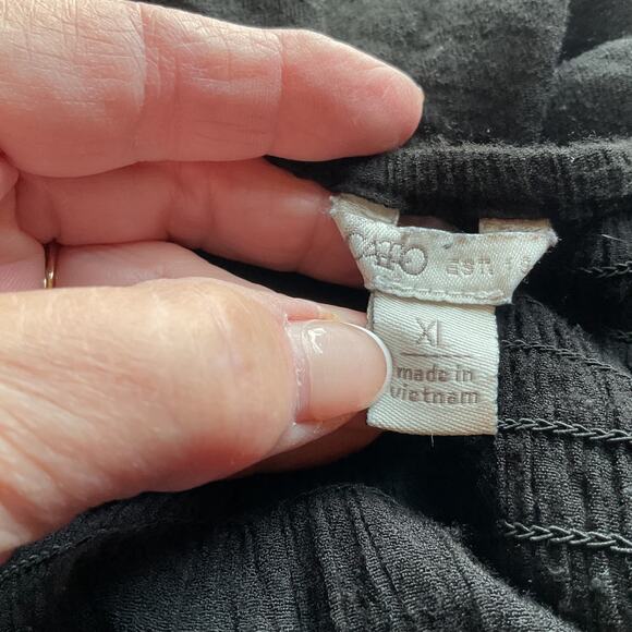 Cato Black Loose/Tunic 3/4 Sleeve w/ Embroidery Accent Elastic Neck Top XL - Picture 4 of 7